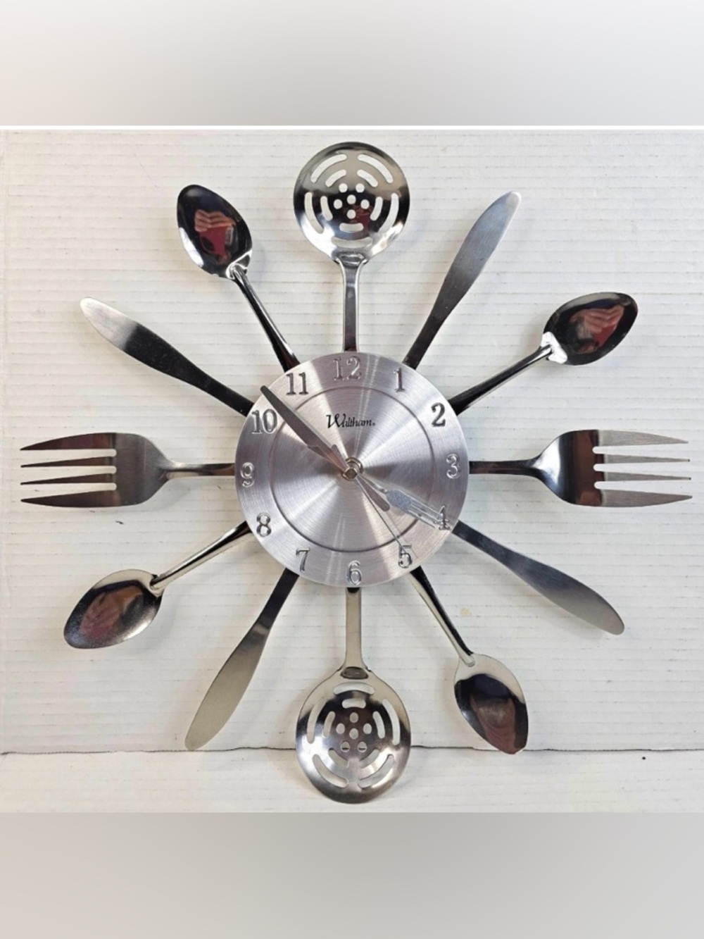 Silver Waltham Retro 15” Utensil Decorative Kitchen Wall Clock